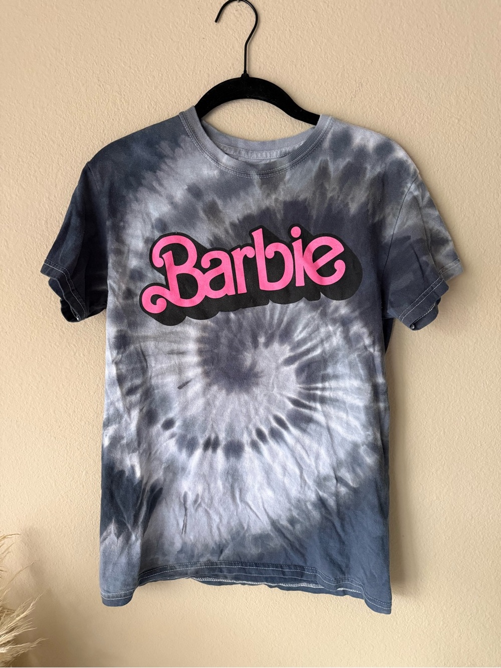 Barbie Pink Gray Blue Tie-Dye Graphic Tee Shirt Top